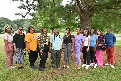 (Left to Right): (Administrators) Brittany Washington, Dir. of Waynesboro Comm. Homes; Cathy Lindsey, Shift Superv. Coord.; (Winners) Shikeria Buckley, Shirley Bridges, Ethel Boykin, Shondreka Estes, Lakitia Bryant, Cristy Smith, Katrina Wolverton; (Administrators) Amy Smith, NHA Pecan Grove Unit; Chris Phillips, NHA Assist. Hillside Unit, and Rose Clayton (Not Pictured -Winner).